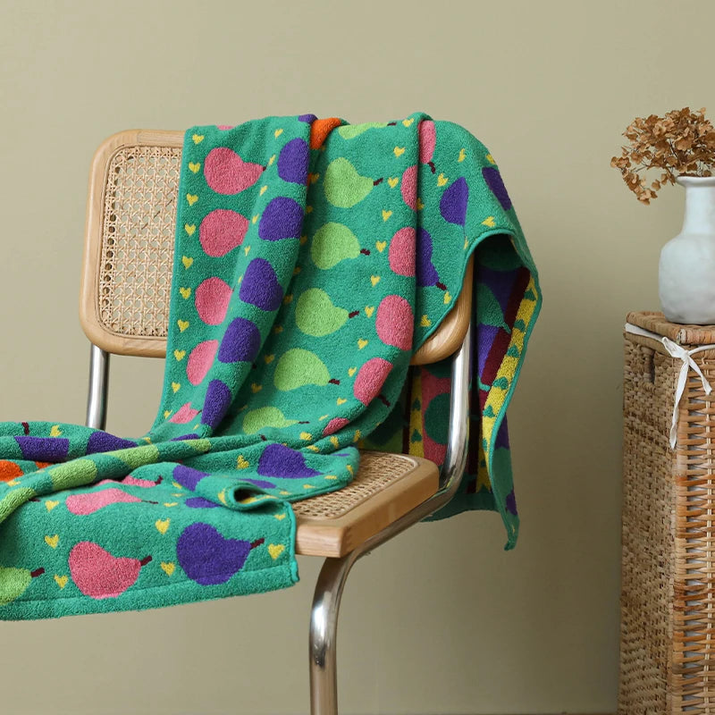 Pear Pattern Cotton Soft & Absorbent Boho Bath Towel
