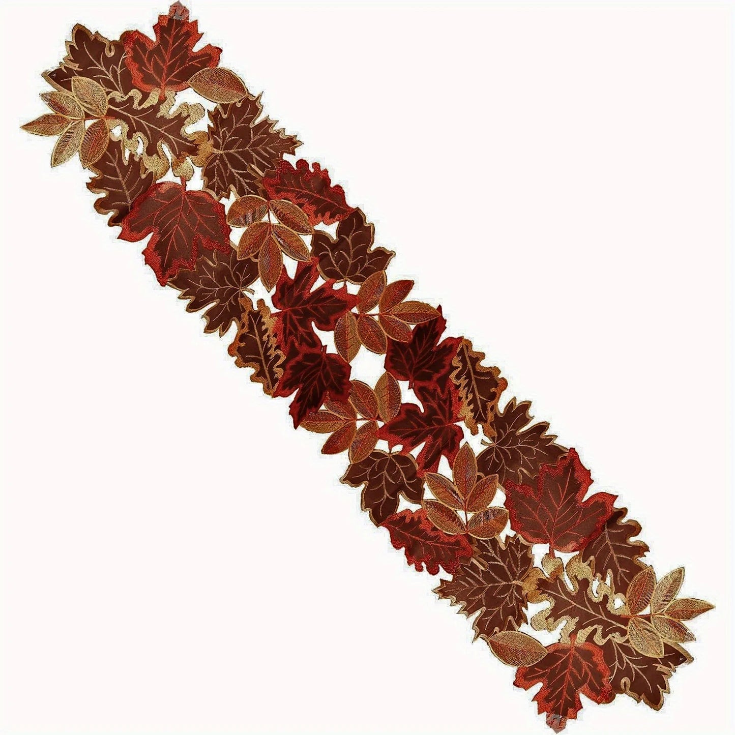 Decorative leaf pattern in red and gold on a white background