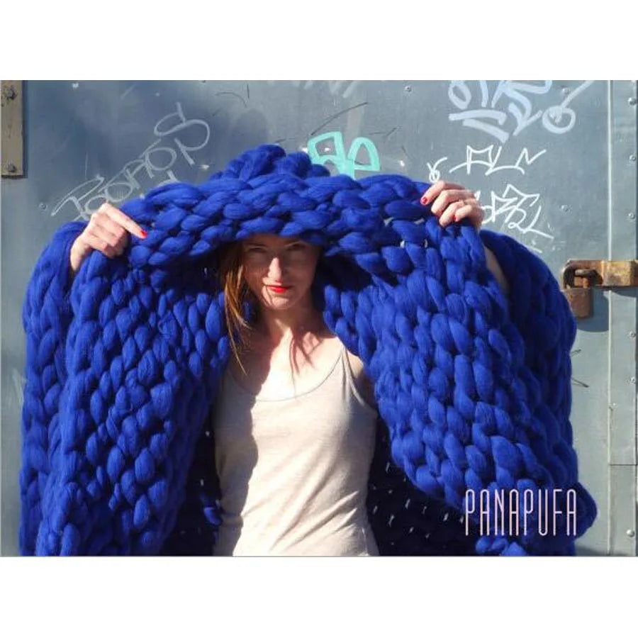 Chunky Knit Merino Wool Blanket – Cozy Boho Home Decor Throw for Sofa & Bed