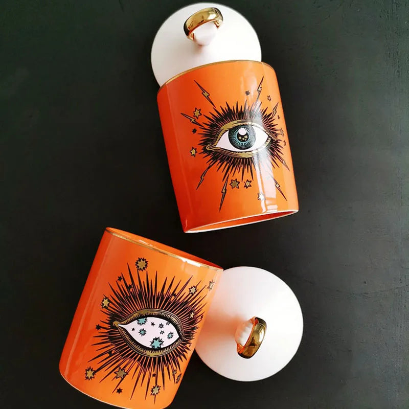 Big Eye Ceramic Candle Jar – Handmade Candle Holder with Lid for Boho Home Decor