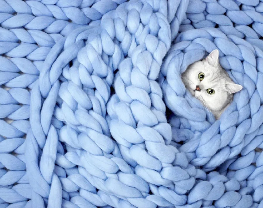 Chunky Knit Merino Wool Blanket – Cozy Boho Home Decor Throw for Sofa & Bed