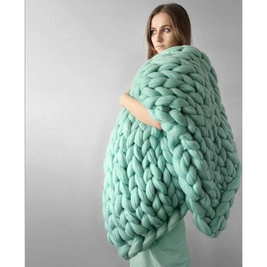 Chunky Knit Merino Wool Blanket – Cozy Boho Home Decor Throw for Sofa & Bed