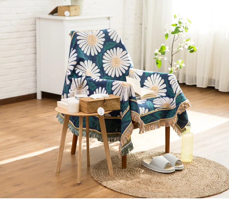 Boho Chenille Woven Colorful Aztec Throw Blanket Flower