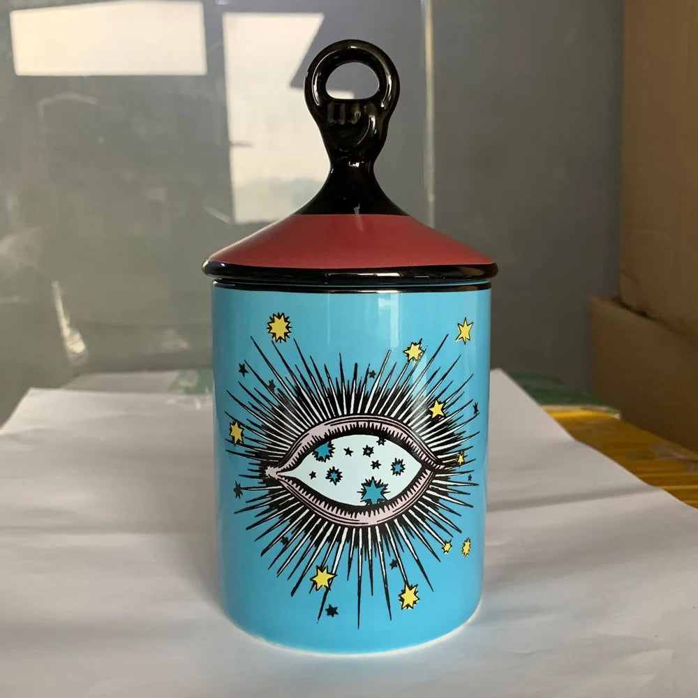 Big Eye Ceramic Candle Jar – Handmade Candle Holder with Lid for Boho Home Decor