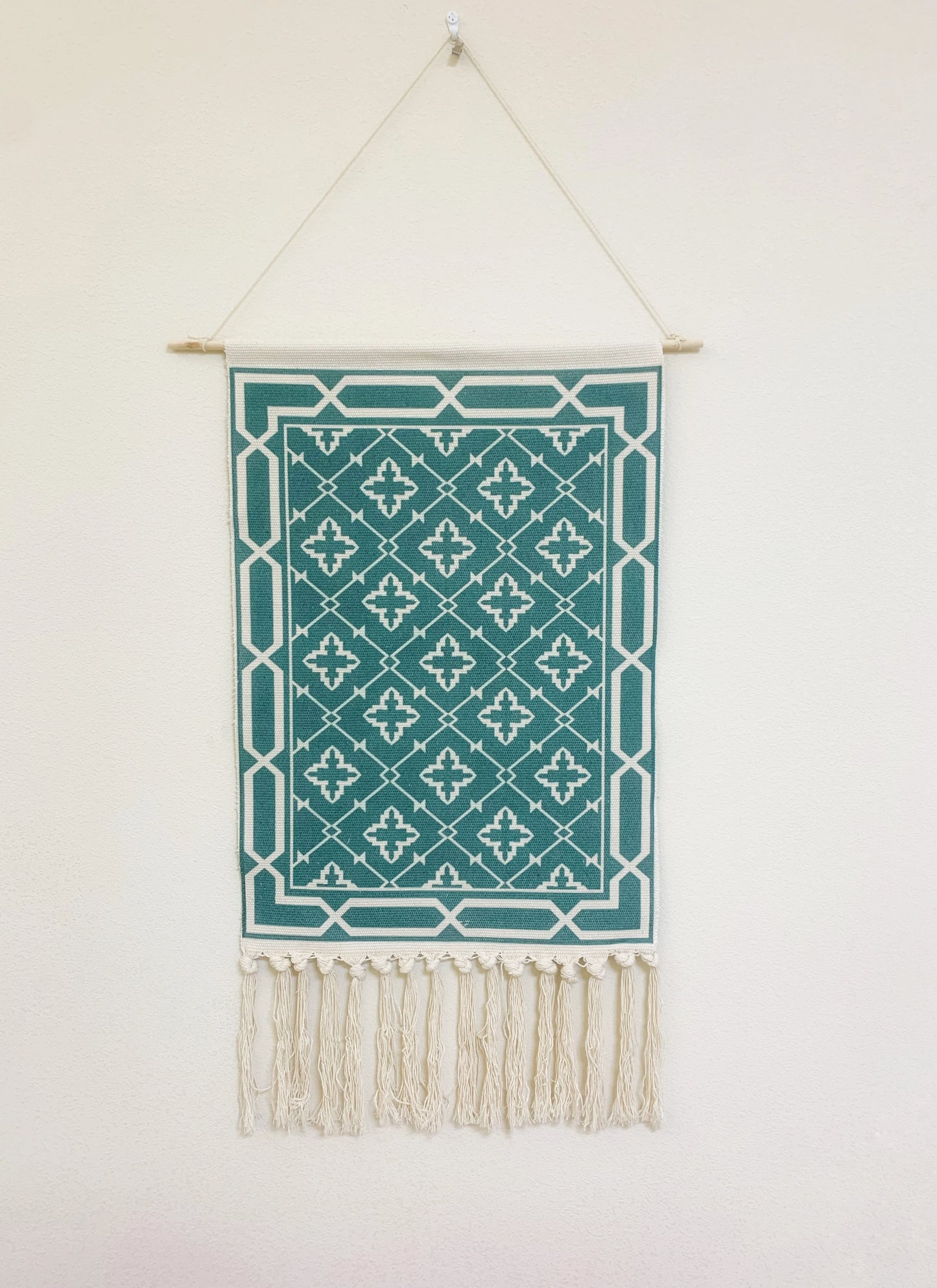 Boho Geometric Canvas Wall Tapestry – Handmade Cotton Macrame with Tassels