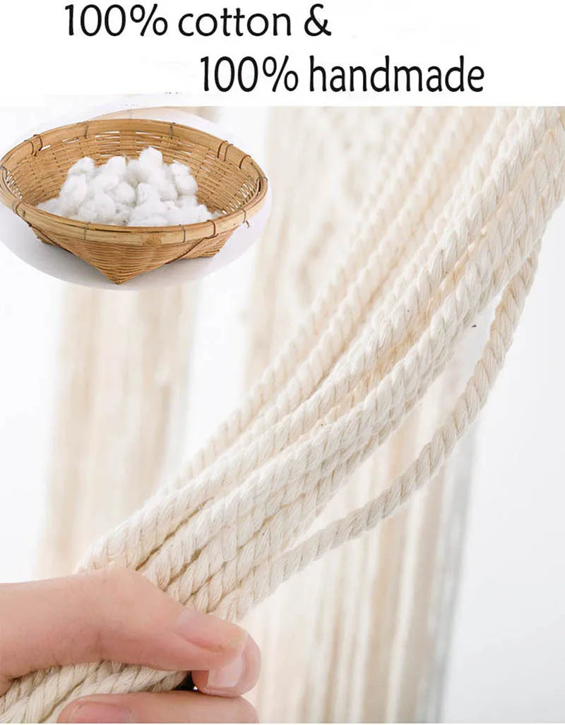 Handmade cotton rope with a basket of cotton and text '100% cotton & 100% handmade' on a white background. boho home decor, toilet paper holder, bohemian bathroom accessory, tissue holder, wall-mounted towel rack, cotton rope toilet paper rack, wooden bead towel holder, rustic home decor, boho wall decor, bathroom organization, housewarming gift