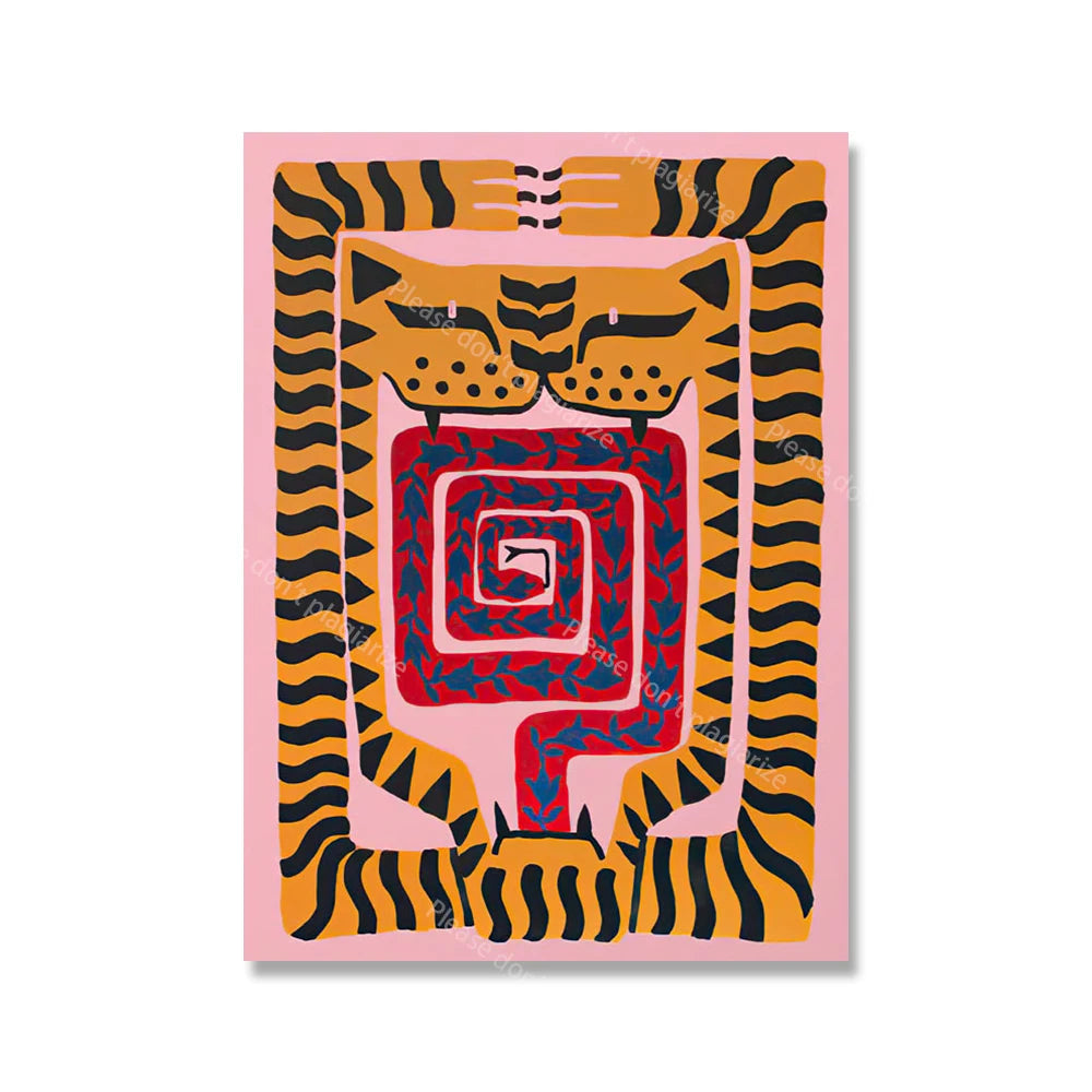 Colorful Abstract Boho Wall Art – Orange Tiger Canvas Print