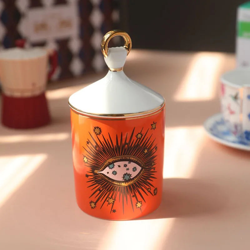 Big Eye Ceramic Candle Jar – Handmade Candle Holder with Lid for Boho Home Decor