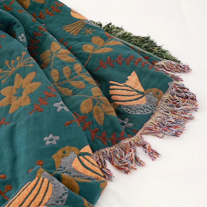 100% Cotton Muslin Throw – Soft, Lightweight & Boho-Chic Blanket - Orange & Purple Shapes