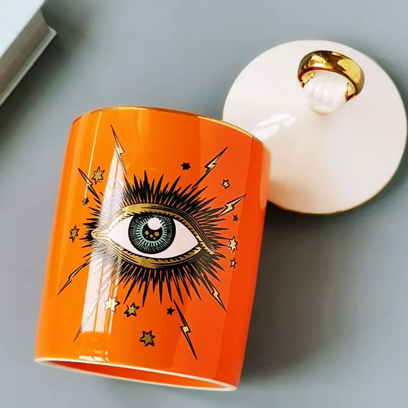 Big Eye Ceramic Candle Jar – Handmade Candle Holder with Lid for Boho Home Decor