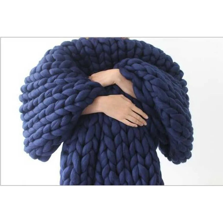 Chunky Knit Merino Wool Blanket – Cozy Boho Home Decor Throw for Sofa & Bed