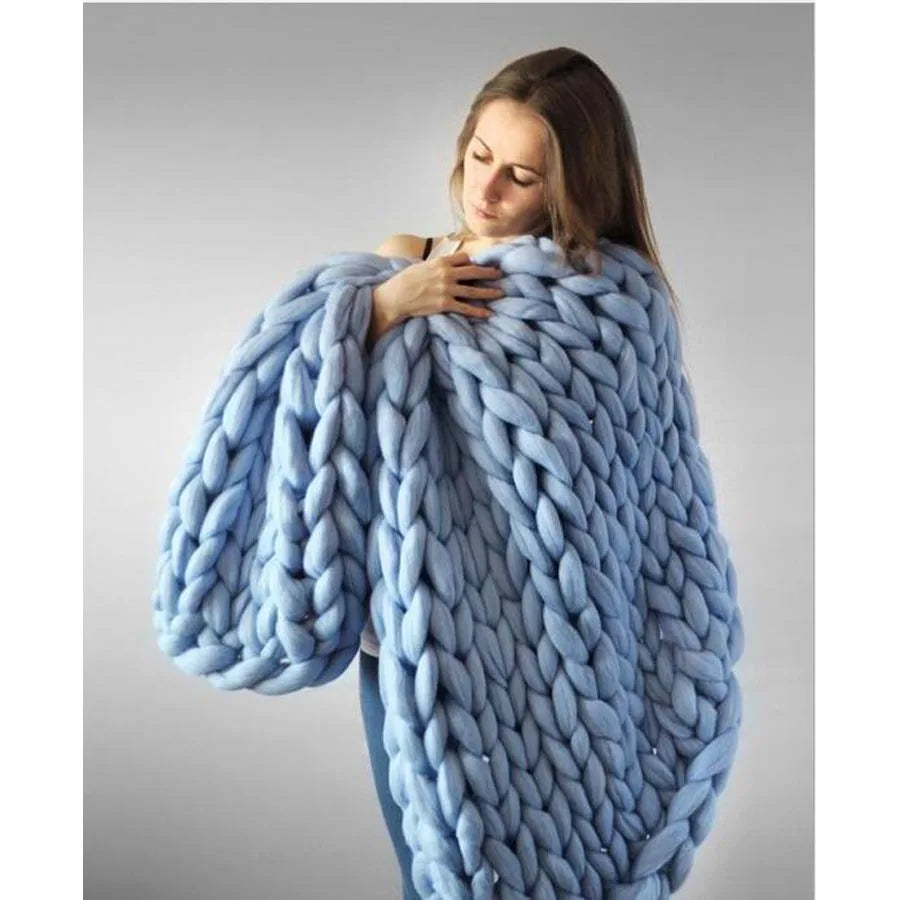 Chunky Knit Merino Wool Blanket – Cozy Boho Home Decor Throw for Sofa & Bed
