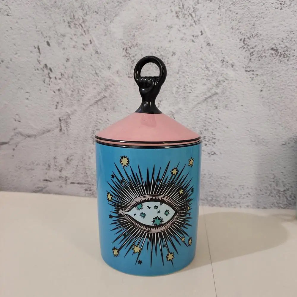Big Eye Ceramic Candle Jar – Handmade Candle Holder with Lid for Boho Home Decor