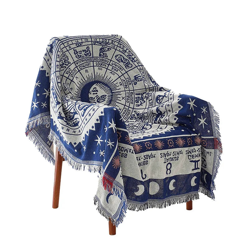 Boho Chenille Woven Colorful Aztec Throw Blanket Zodiac