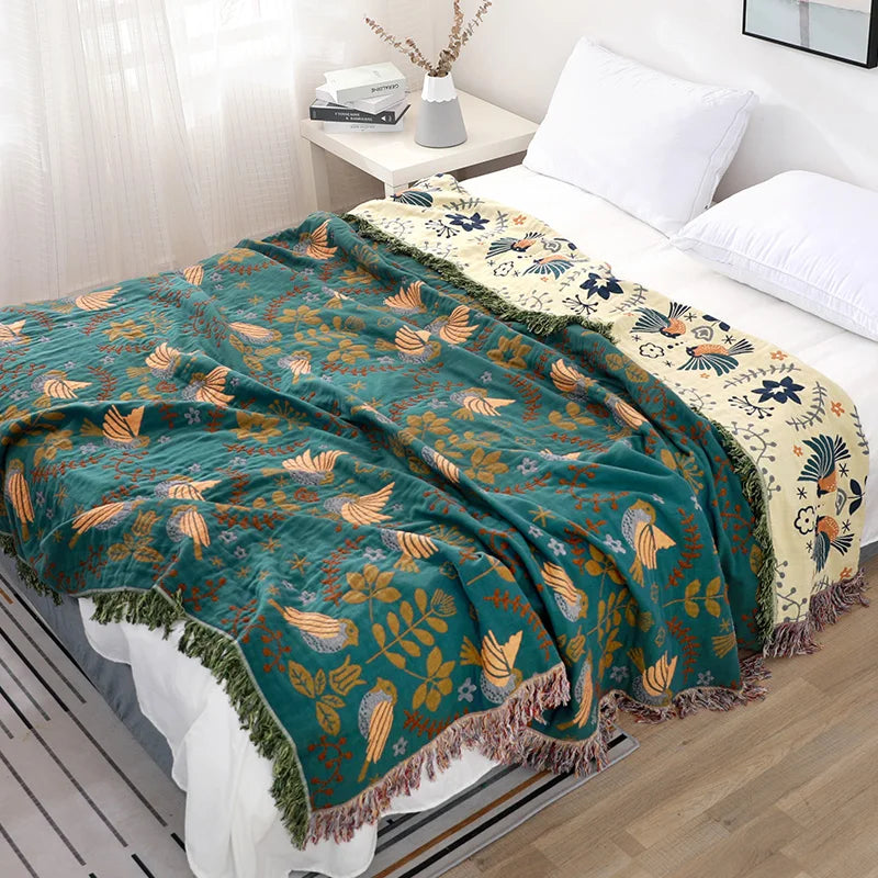 100% Cotton Muslin Throw – Soft, Lightweight & Boho-Chic Blanket - Orange & Purple Shapes
