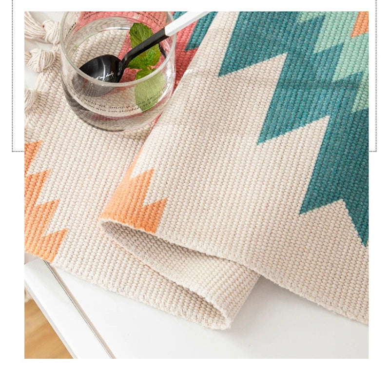 Boho Geometric Canvas Wall Tapestry – Handmade Cotton Macrame with Tassels