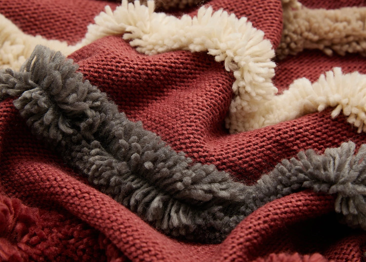 Boho Striped Tufted Cushion Cover – Knitted Throw Pillow Case with Tassels - Clay