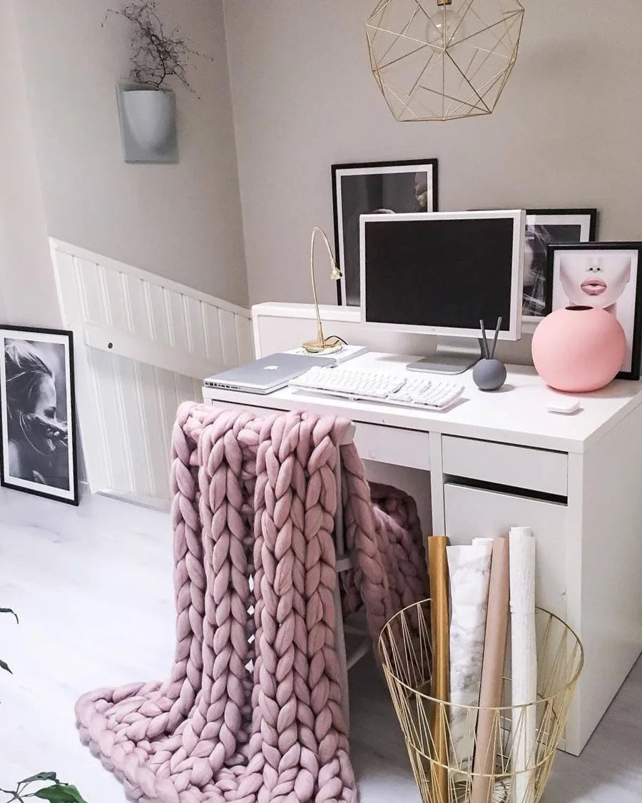 Chunky Knit Merino Wool Blanket – Cozy Boho Home Decor Throw for Sofa & Bed