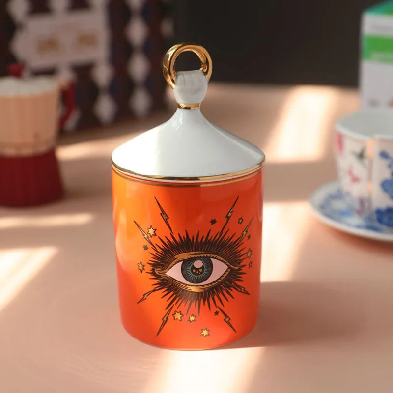 Big Eye Ceramic Candle Jar – Handmade Candle Holder with Lid for Boho Home Decor