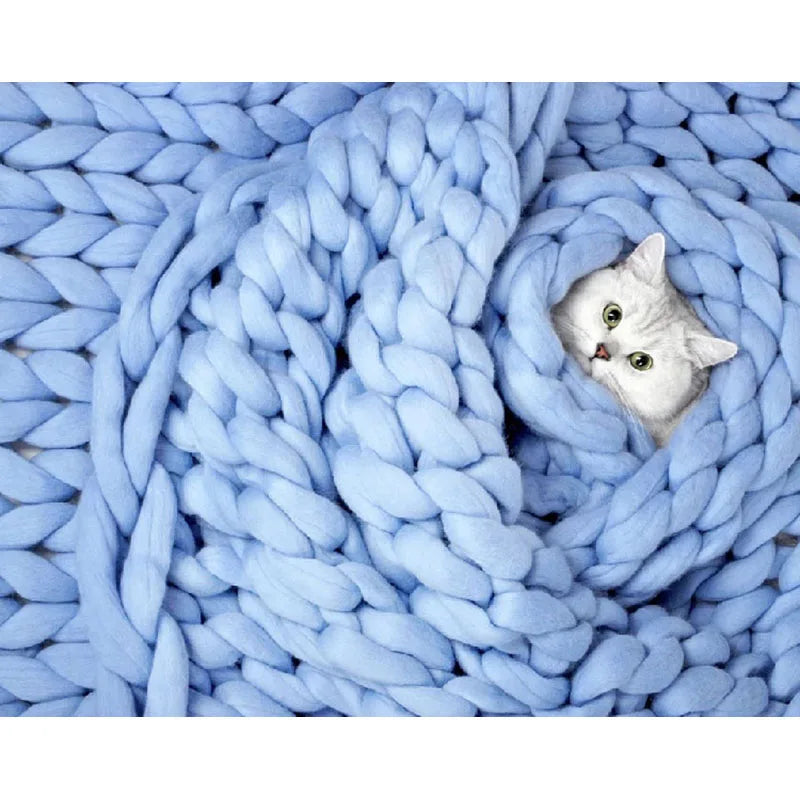 Chunky Knit Merino Wool Blanket – Cozy Boho Home Decor Throw for Sofa & Bed