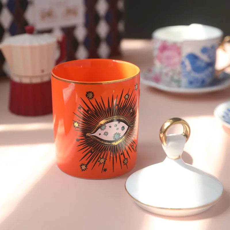 Big Eye Ceramic Candle Jar – Handmade Candle Holder with Lid for Boho Home Decor