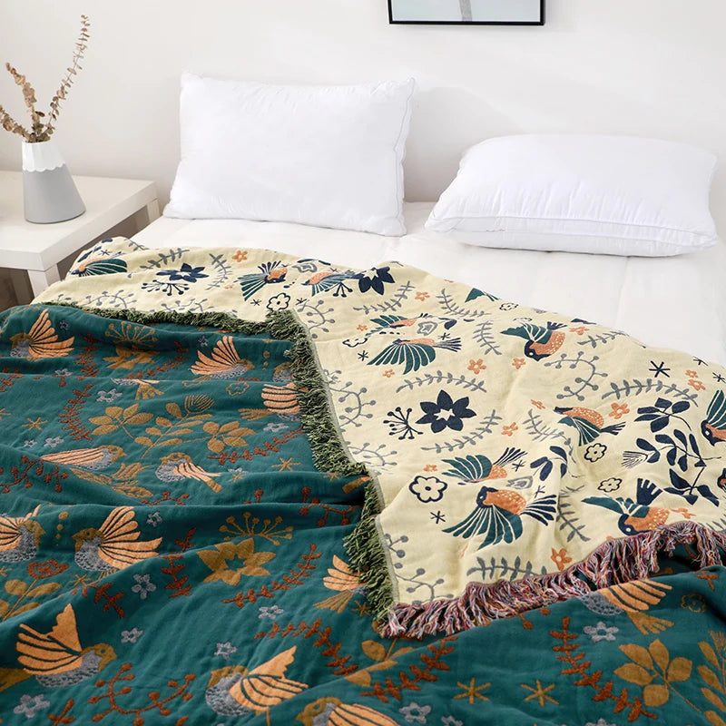 100% Cotton Muslin Throw – Soft, Lightweight & Boho-Chic Blanket - Orange & Purple Shapes