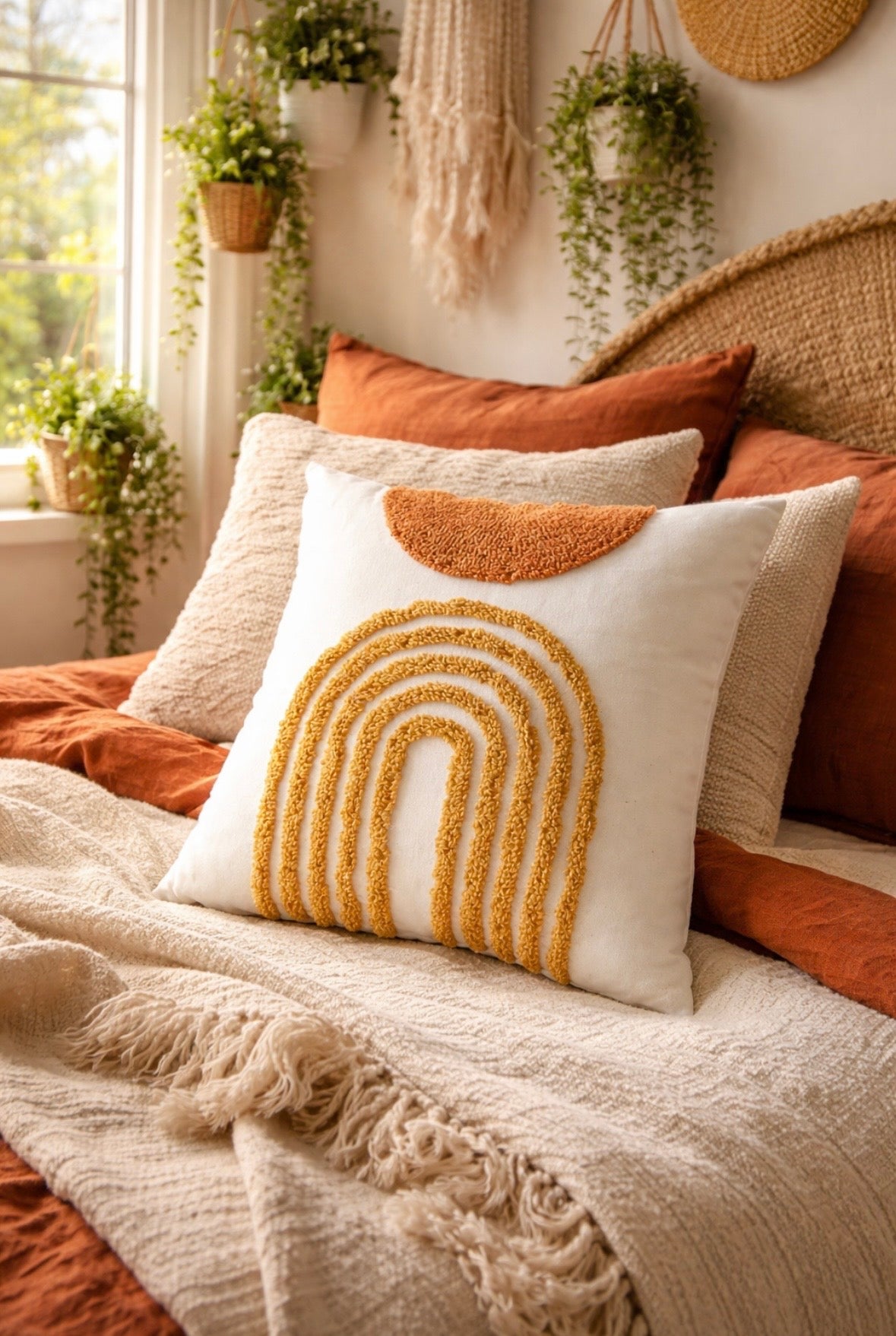 Burnt Orange Boho Embroidered Pillow Covers