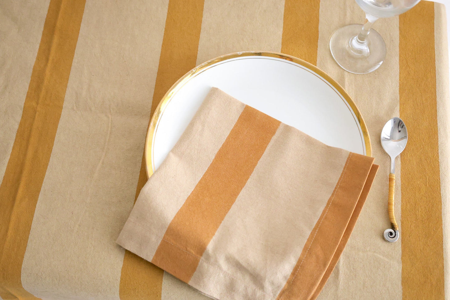 Oh! Stripes (Ochre) Block Print Napkins, Set of 4