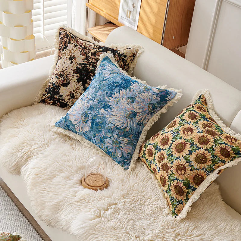 Retro Cotton & Linen Jacquard Throw Pillow Cover β 18" Γ 18" Vintage-Inspired Accent