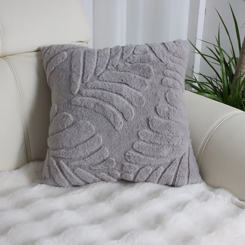 Faux Fur Jacquard Leaf Pillow Cover – Soft Accent Cushion