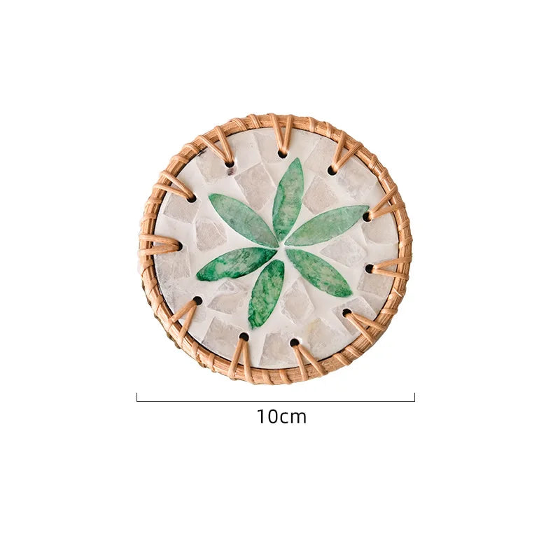 🌿 Boho Rattan Shell Coaster – Handwoven Prairie Chic Drink Mat