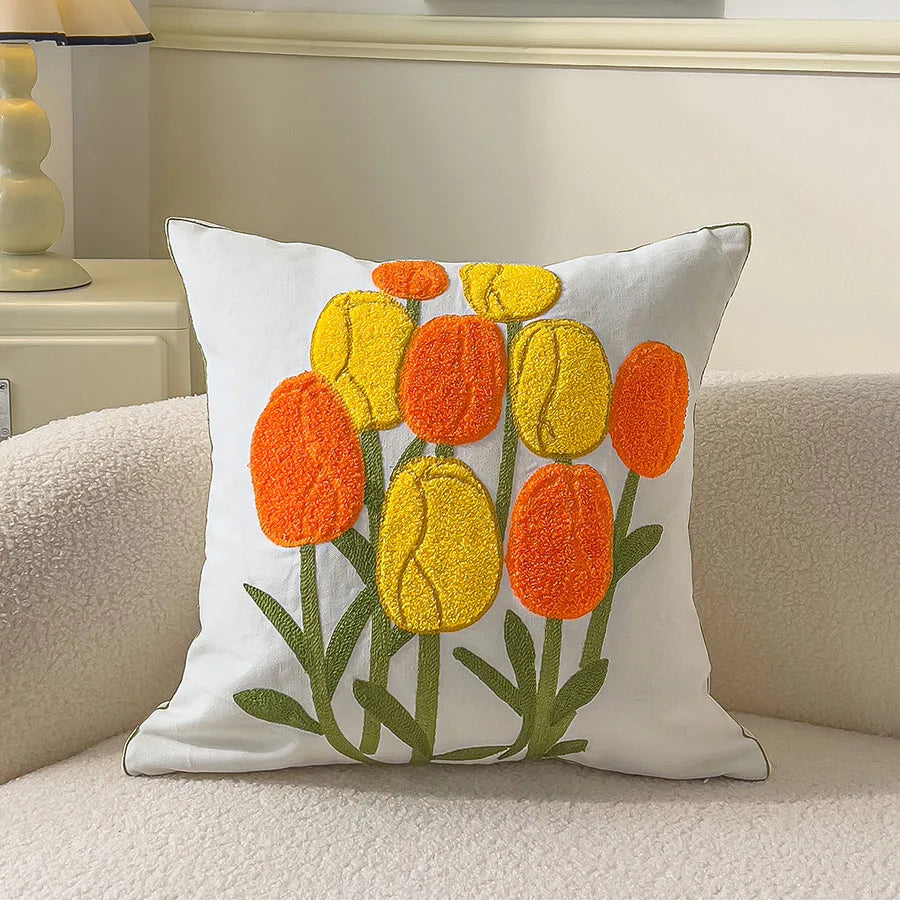 Boho Floral Tufted Decorative Throw Pillow Cover