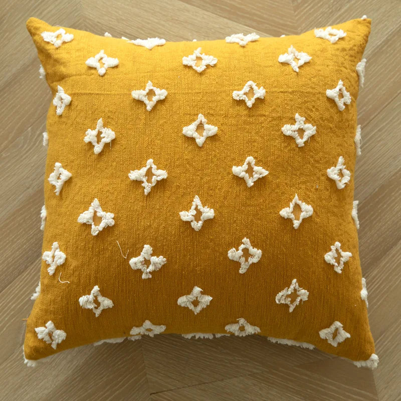 Boho Embroidered Throw Pillowcase – Cushion Cover with Tassels & Geometric Design