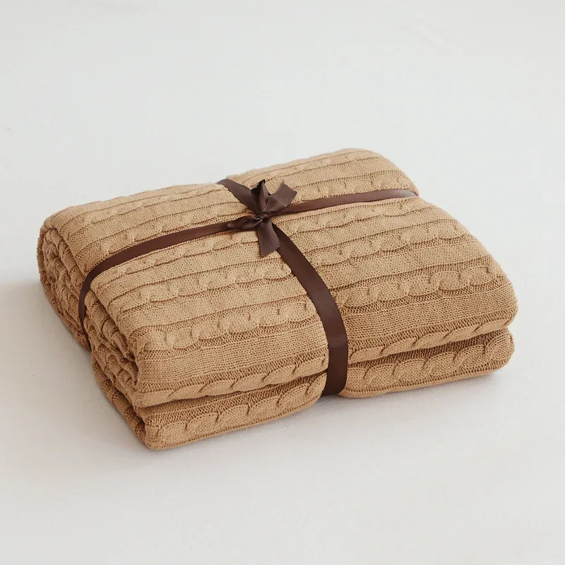 100% Cotton Cable Knit Throw Blanket – Soft & Breathable Boho Home Decor