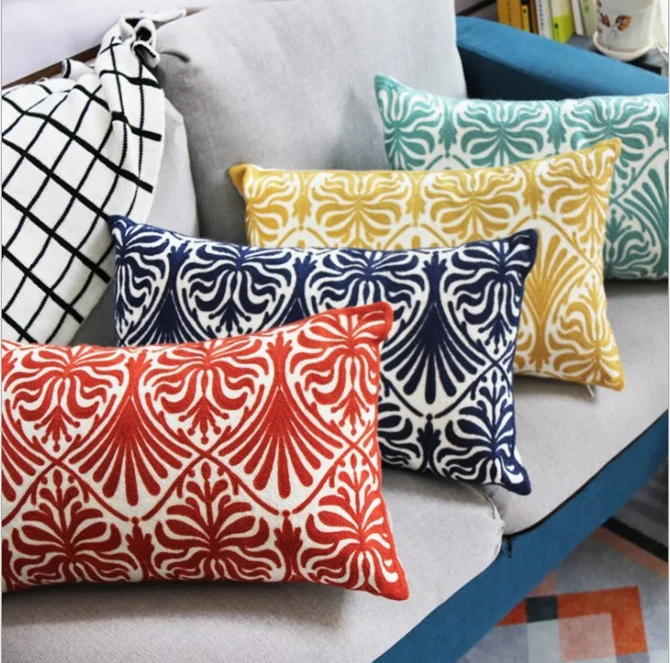 Boho Embroidered Cushion Cover – Decorative Cotton Canvas Pillow Sham