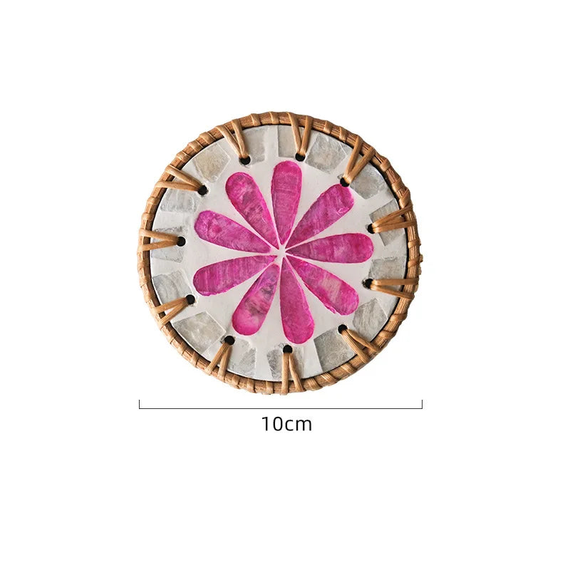🌿 Boho Rattan Shell Coaster – Handwoven Prairie Chic Drink Mat