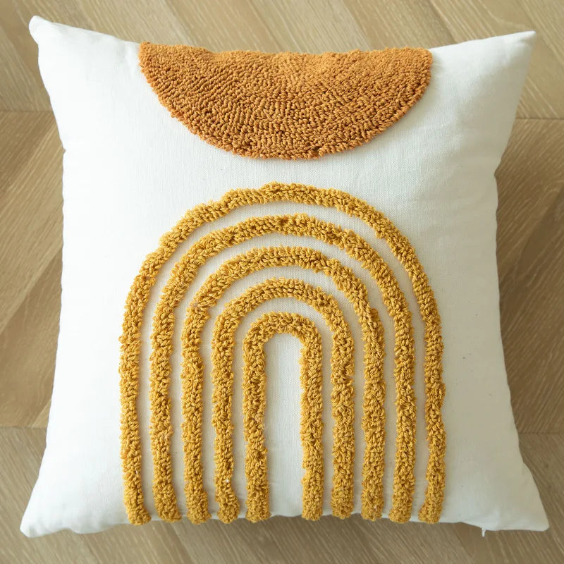 Boho Embroidered Throw Pillowcase – Cushion Cover with Tassels & Geometric Design
