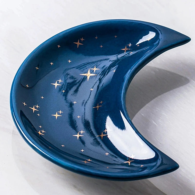 Moon-Shaped Ceramic Jewelry Dish – Boho-Inspired Tray for Rings, Earrings & Trinkets
