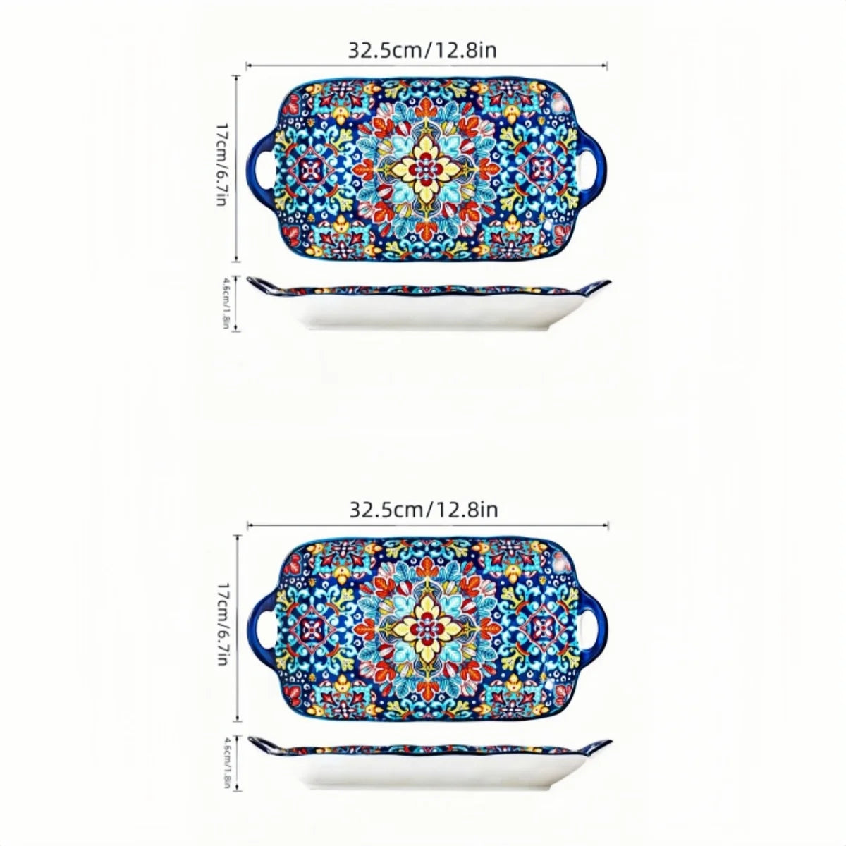 Boho Ceramic Fish Dish with Handle – Rectangular Serving Tray for Oven & Microwave