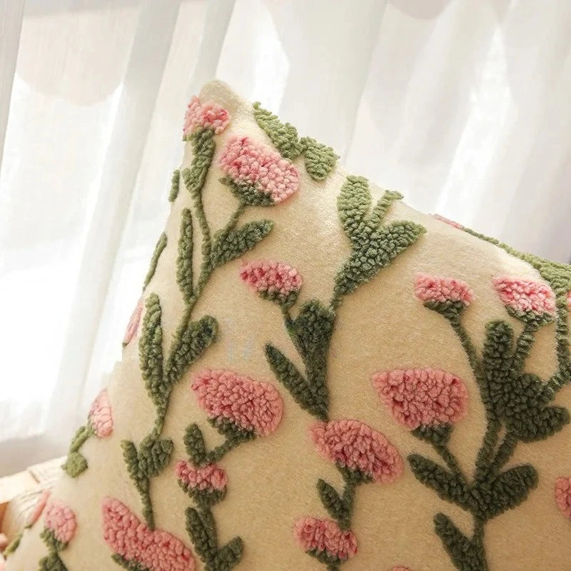 Embroidered Floral Throw Pillow Cover – Boho Decorative Cushion Cover for Sofa, Bed, or Chair | Housewarming Gift