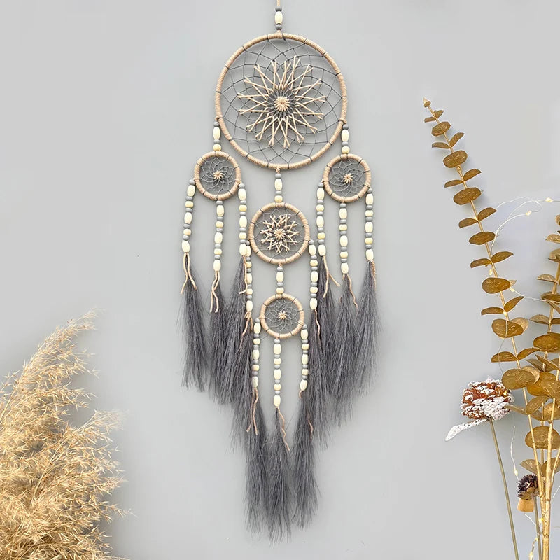 🌾 Bohemian Pampas Grass Dream Catcher – Handwoven Wall Hanging | Boho Home Decor & Housewarming Gift