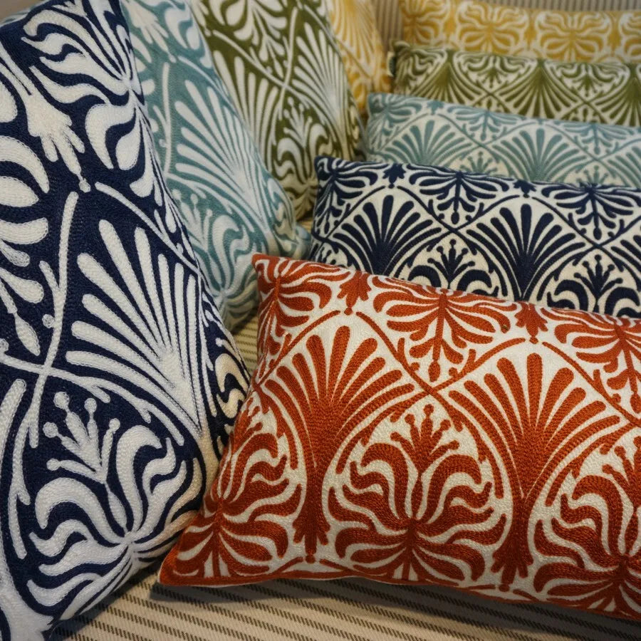 Boho Embroidered Cushion Cover – Decorative Cotton Canvas Pillow Sham