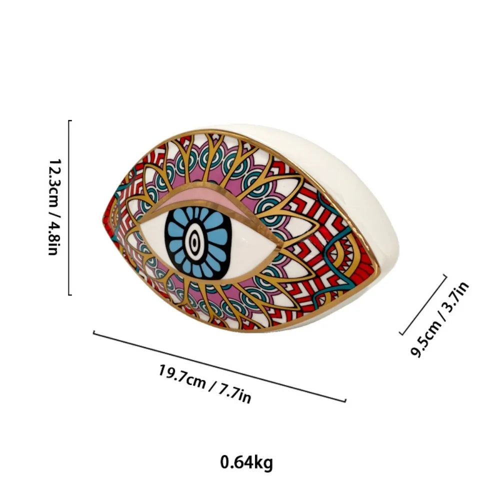 Moroccan Turkish blue evil eye ceramic figurine, unique bohemian home decor accent perfect for eclectic and boho home styles, adds soulful vibes and a cozy touch to any room, great for gifting as a boho home decor gift or housewarming present.