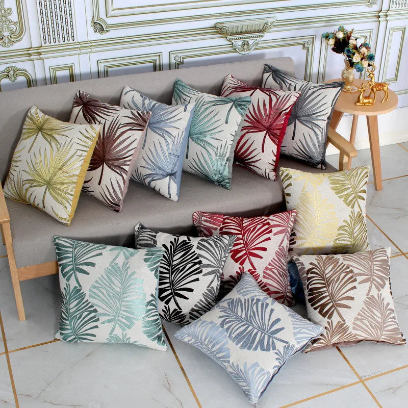 Bay Leaf Cushion Covers – Square Decorative Throw Pillow Case for Boho Home Decor