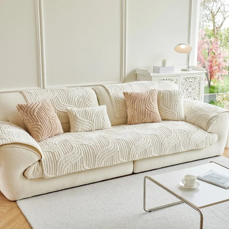 1PC Wave Striped Sofa Cover Solid Color Thicken Plush Sofa Towel Covers Non-slip Couch Slipcovers Sofa Mat for Living Room