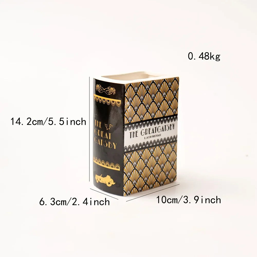 The Great Gatsby / Pride and Prejudice Square Painted Flowers Display Book Ceramic Vase Arrangement Art Decor Home Decoration Boho