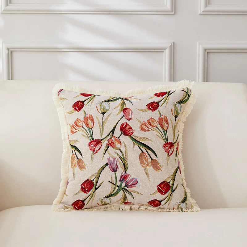 Retro Cotton & Linen Jacquard Throw Pillow Cover β 18" Γ 18" Vintage-Inspired Accent