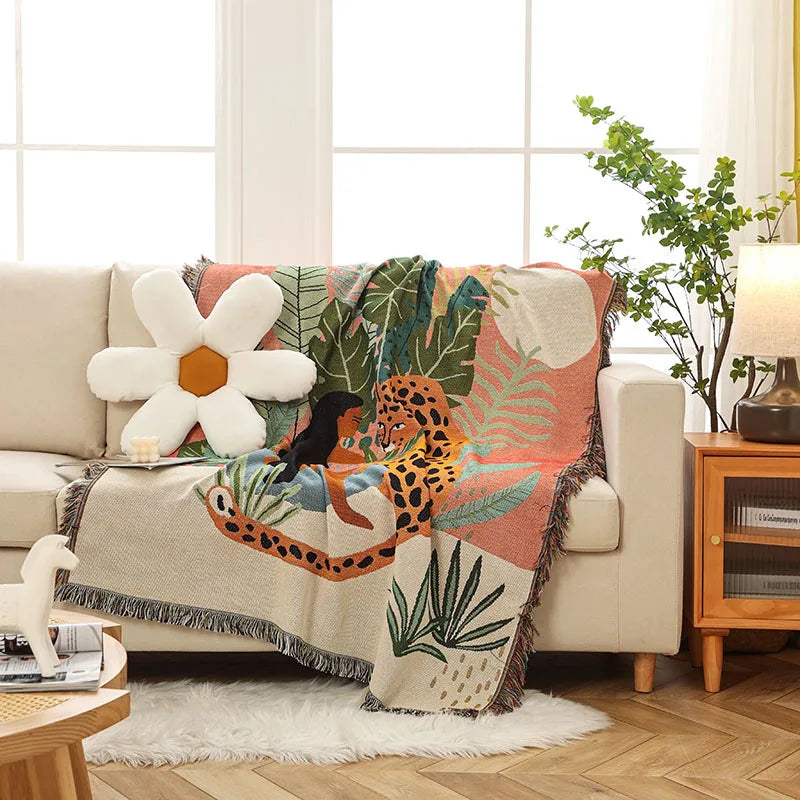 Boho Tassel Throw Blanket girl and cheetah