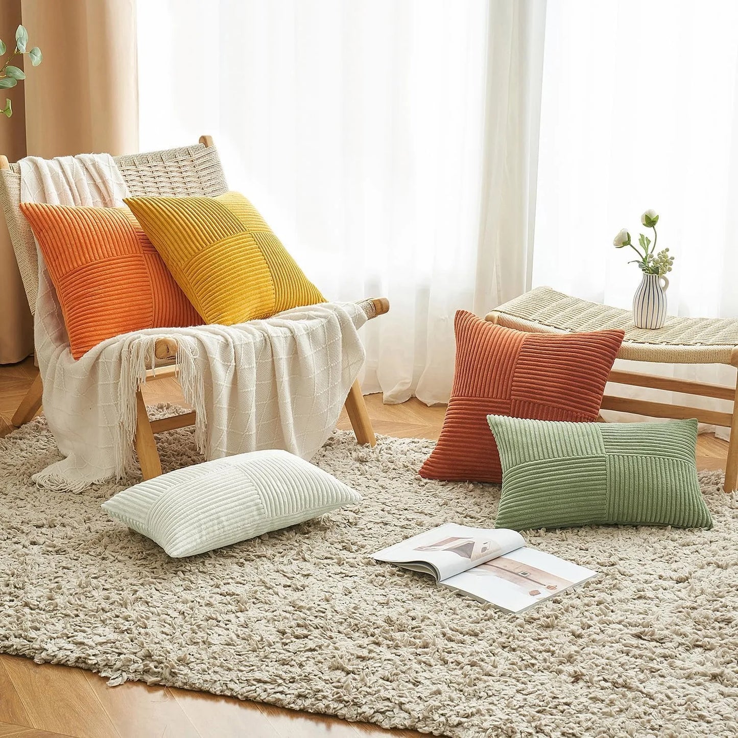 Boho Patchwork Soft Throw Pillow Cover