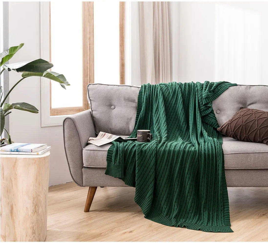 100% Cotton Cable Knit Throw Blanket – Soft & Breathable Boho Home Decor